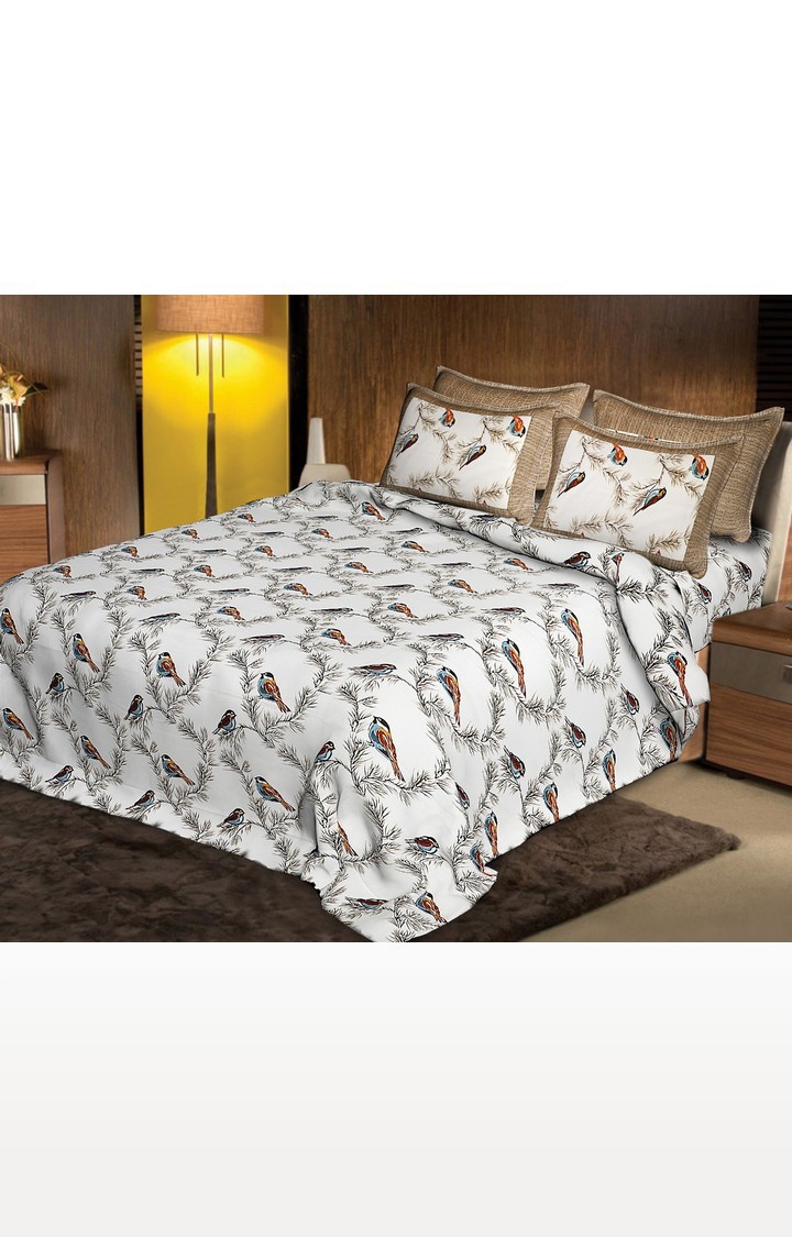 JAGURO | Stylish 400 TC Pure Cotton Premium Multi Color Chidiya Printed King Size Double Bedsheet with 2 Pillow Covers for Special Occasion (Size: 100*108 inch) 0