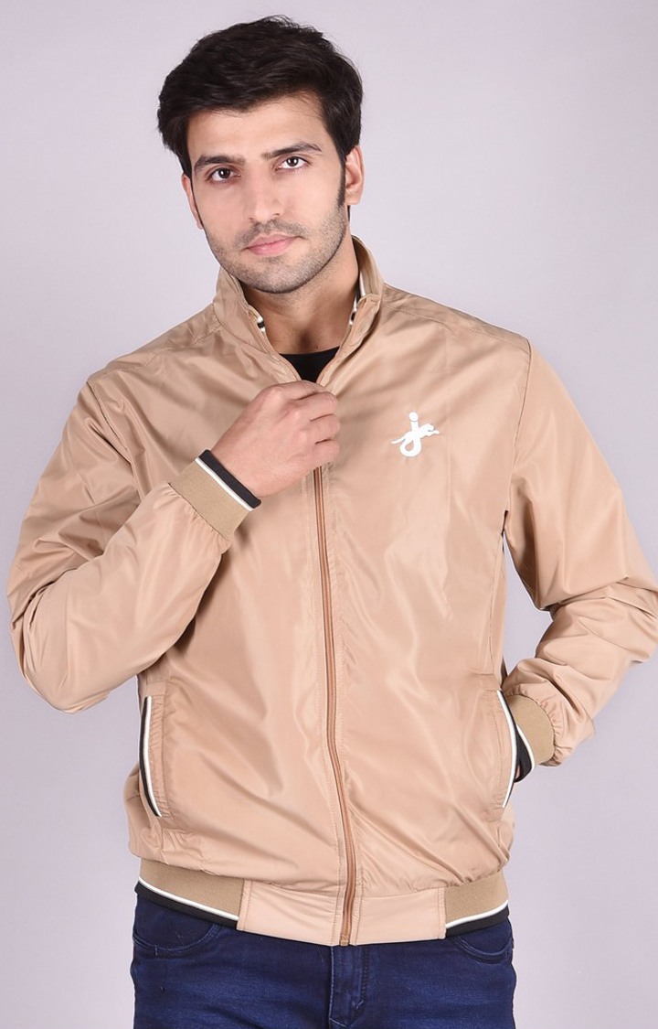 Men s Polyester Khakhi Solid Stylish Front Open Jacket