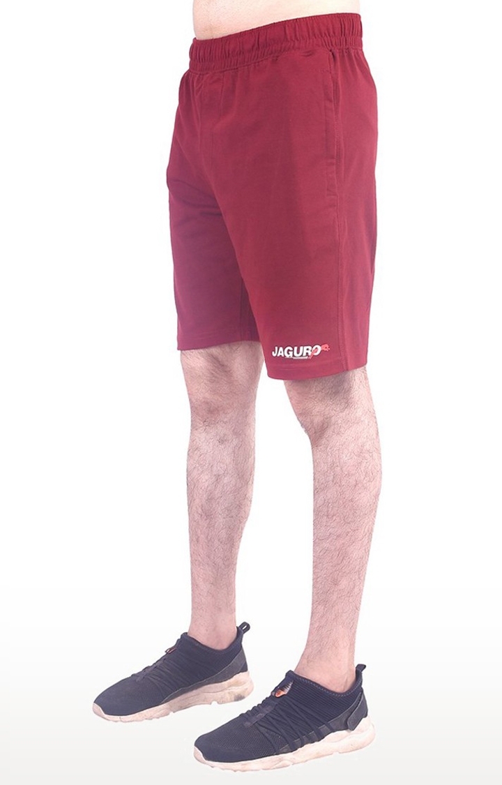 JAGURO | Maroon Cotton Solid Shorts 2