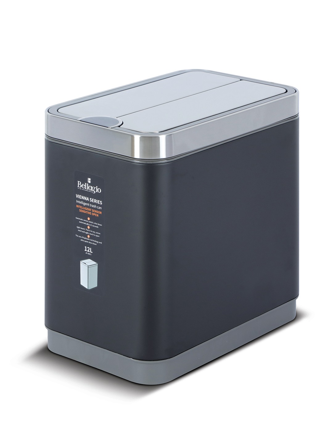 Bellagio Black 12L Sensor 410High-Quality Stainless Steel Intelligent Trash Can/DustBin With Legs