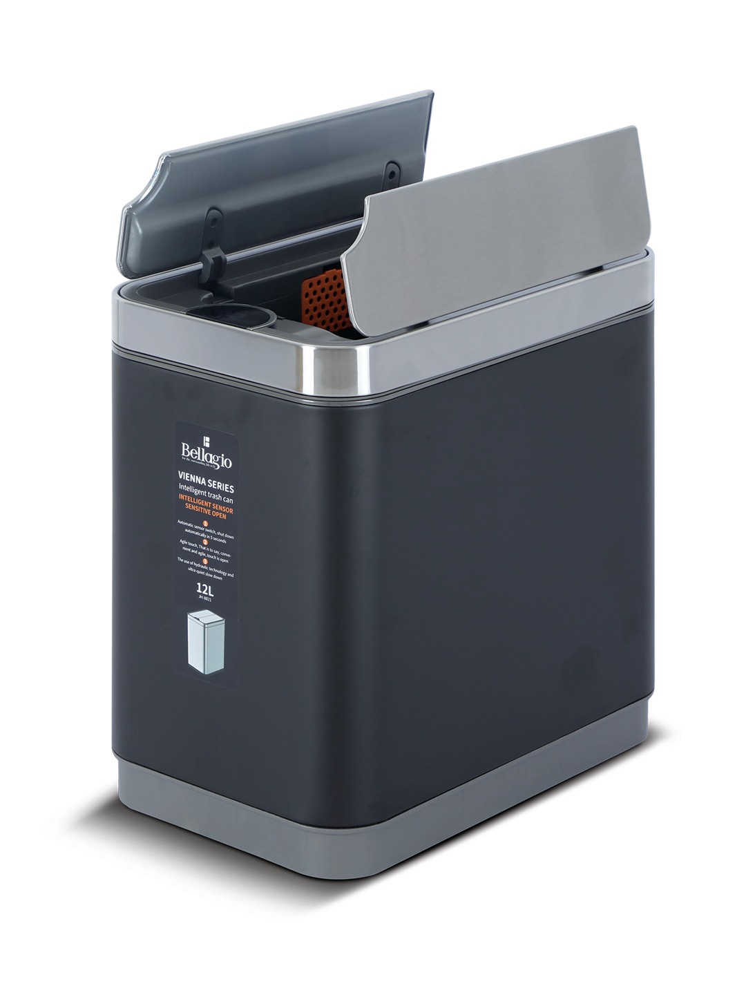 Bellagio Black 12L Sensor 410High-Quality Stainless Steel Intelligent Trash Can/DustBin With Legs