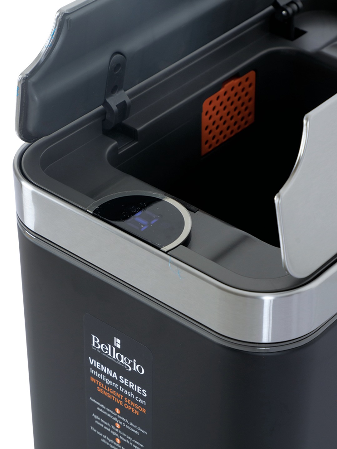 Bellagio Black 12L Sensor 410High-Quality Stainless Steel Intelligent Trash Can/DustBin With Legs