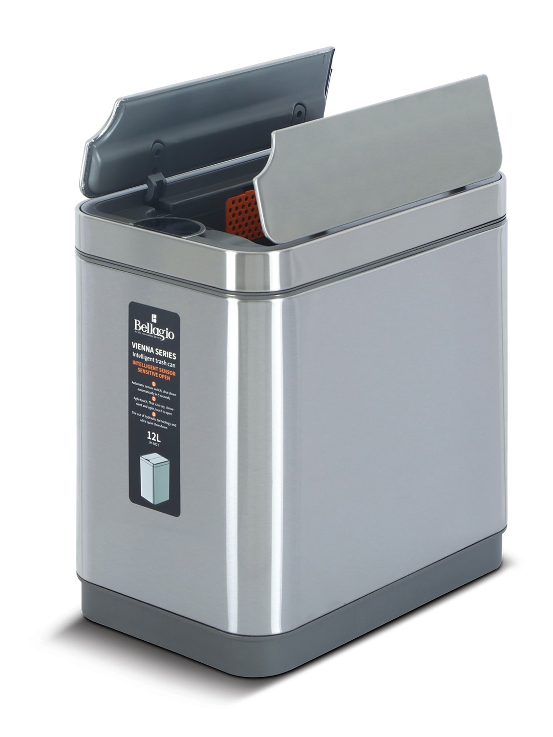 Bellagio Matt Steel 12L Sensor 410High-Quality Stainless Steel Intelligent Trash Can/DustBin With Legs