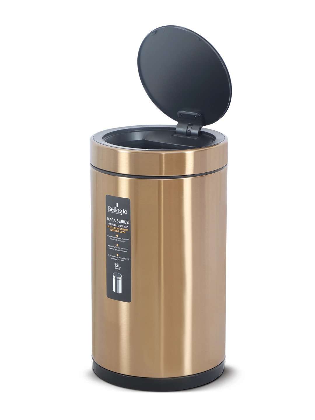 Bellagio Bronze Copper 12L Cylindrical Shape Sensor 410High-Quality Stainless Steel Intelligent Trash Can/DustBin