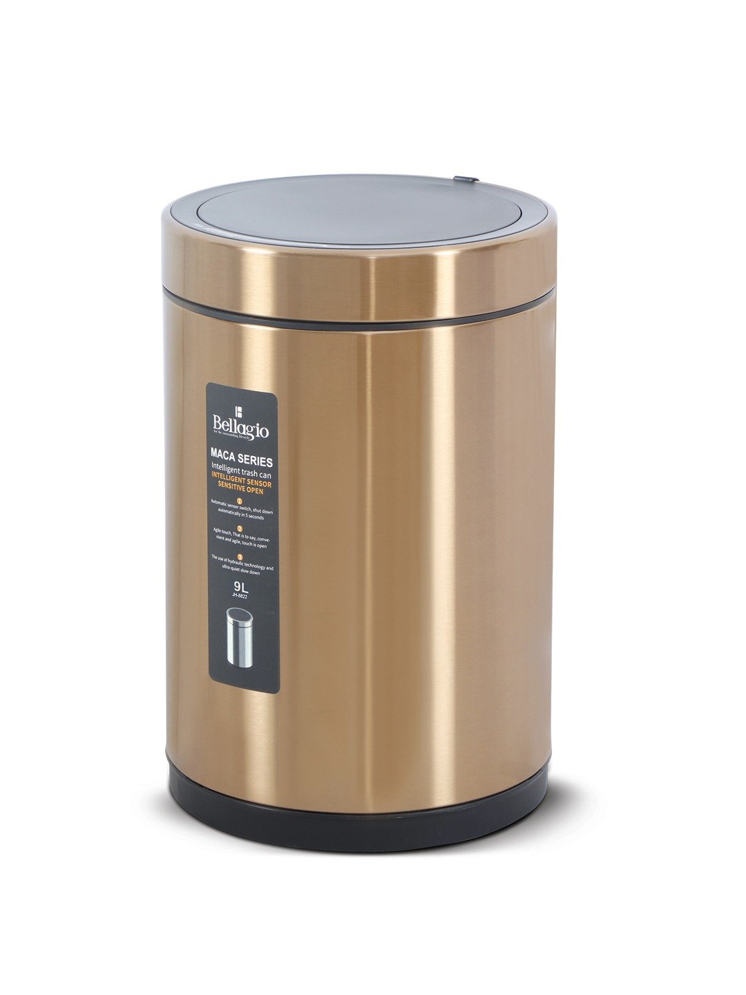 Bellagio Bronze Copper 12L Cylindrical Shape Sensor 410High-Quality Stainless Steel Intelligent Trash Can/DustBin