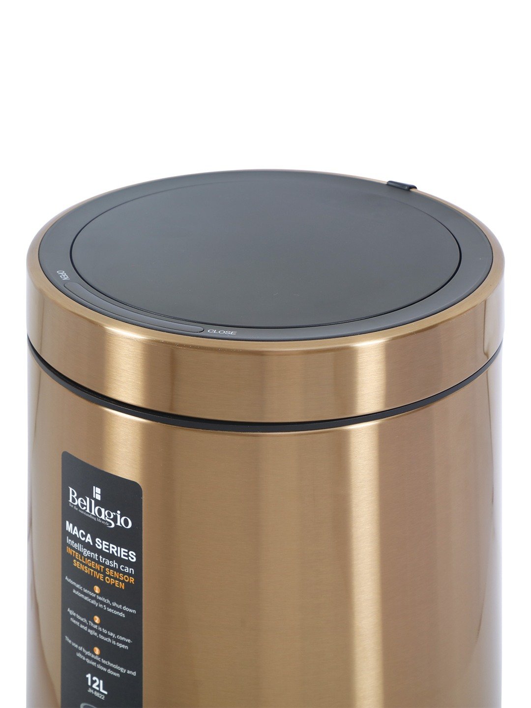 Bellagio Bronze Copper 12L Cylindrical Shape Sensor 410High-Quality Stainless Steel Intelligent Trash Can/DustBin
