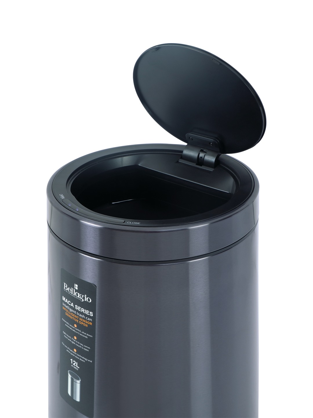 Bellagio BrushedBlack 12L Cylindrical Shape Sensor 410High-Quality Stainless Steel Intelligent Trash Can/DustBin