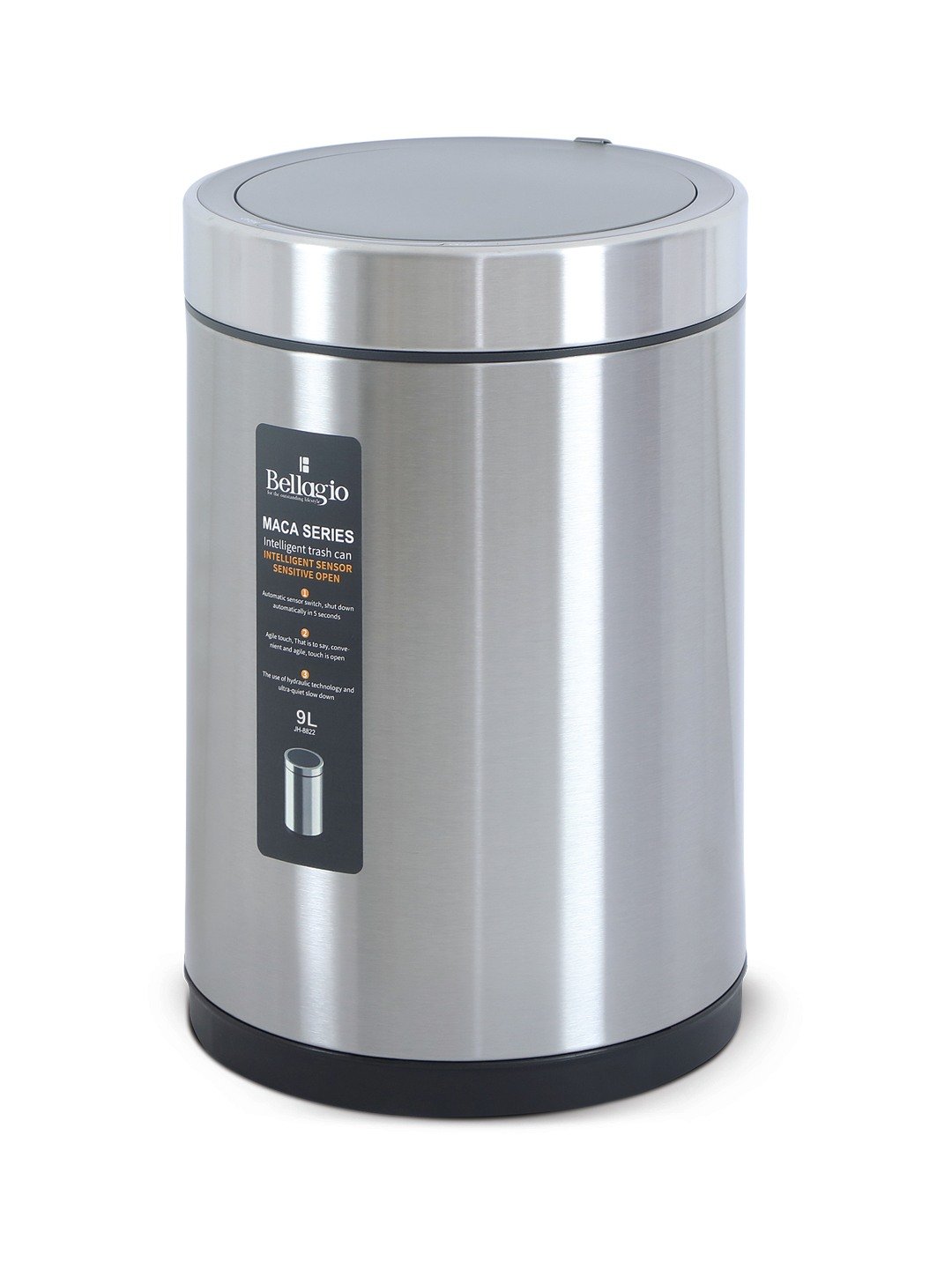 Bellagio MattSteel 12L Cylindrical Shape Sensor 410High-Quality Stainless Steel Intelligent Trash Can/DustBin