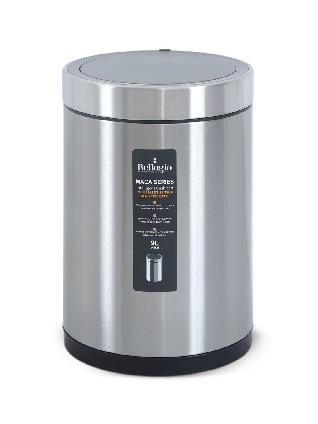 Bellagio MattSteel 12L Cylindrical Shape Sensor 410High-Quality Stainless Steel Intelligent Trash Can/DustBin