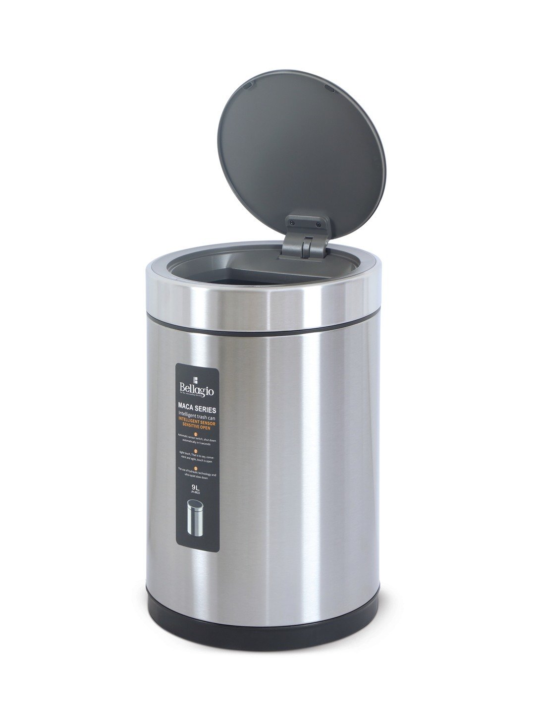 Bellagio MattSteel 12L Cylindrical Shape Sensor 410High-Quality Stainless Steel Intelligent Trash Can/DustBin