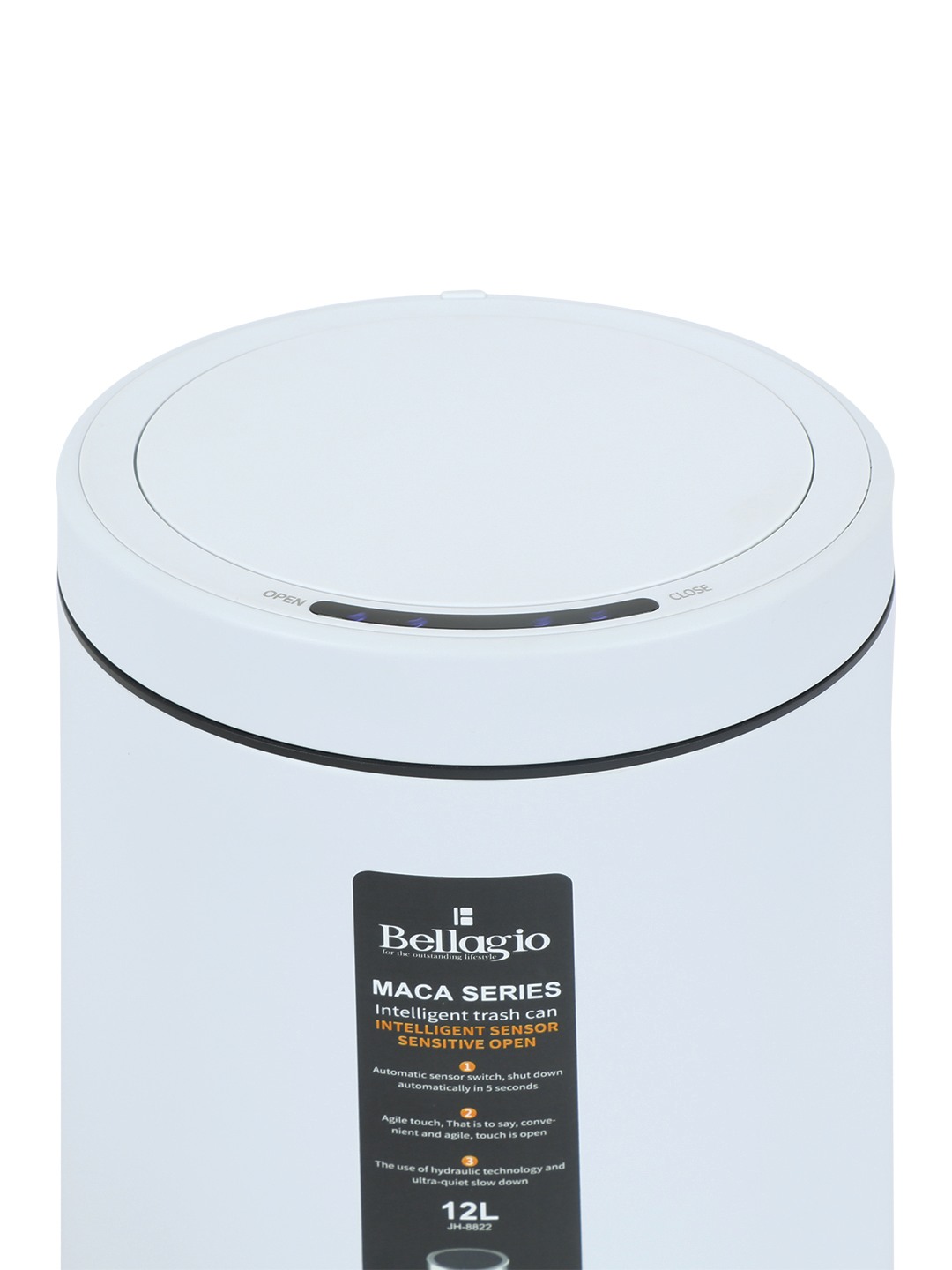 Bellagio White 12L Cylindrical Shape Sensor 410High-Quality Stainless Steel Intelligent Trash Can/DustBin