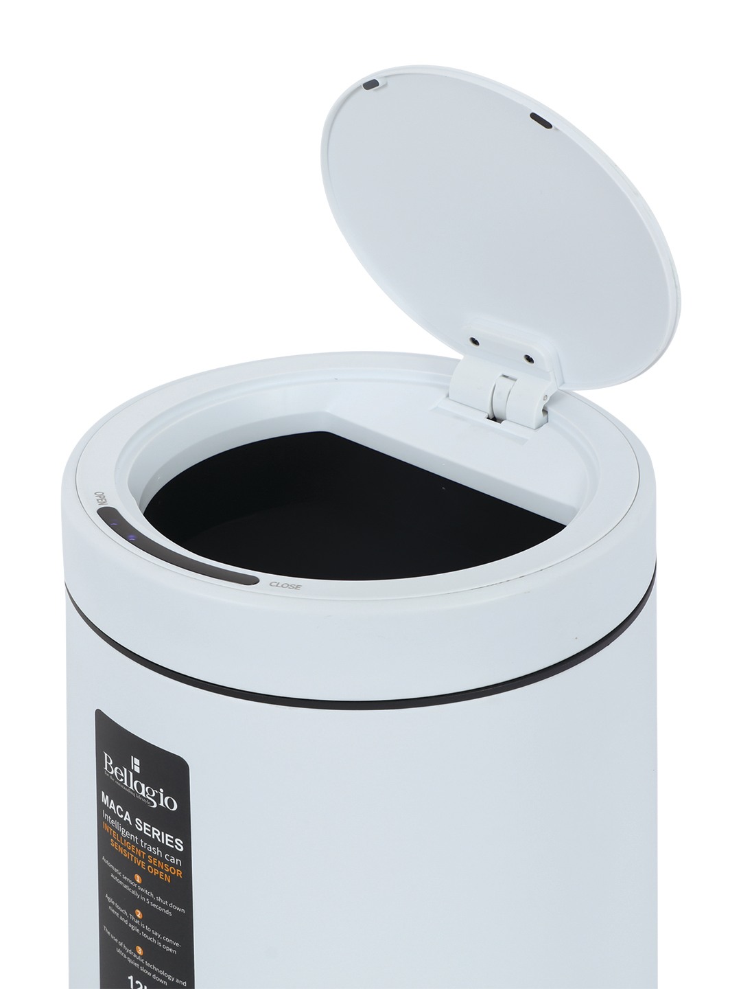 Bellagio White 12L Cylindrical Shape Sensor 410High-Quality Stainless Steel Intelligent Trash Can/DustBin