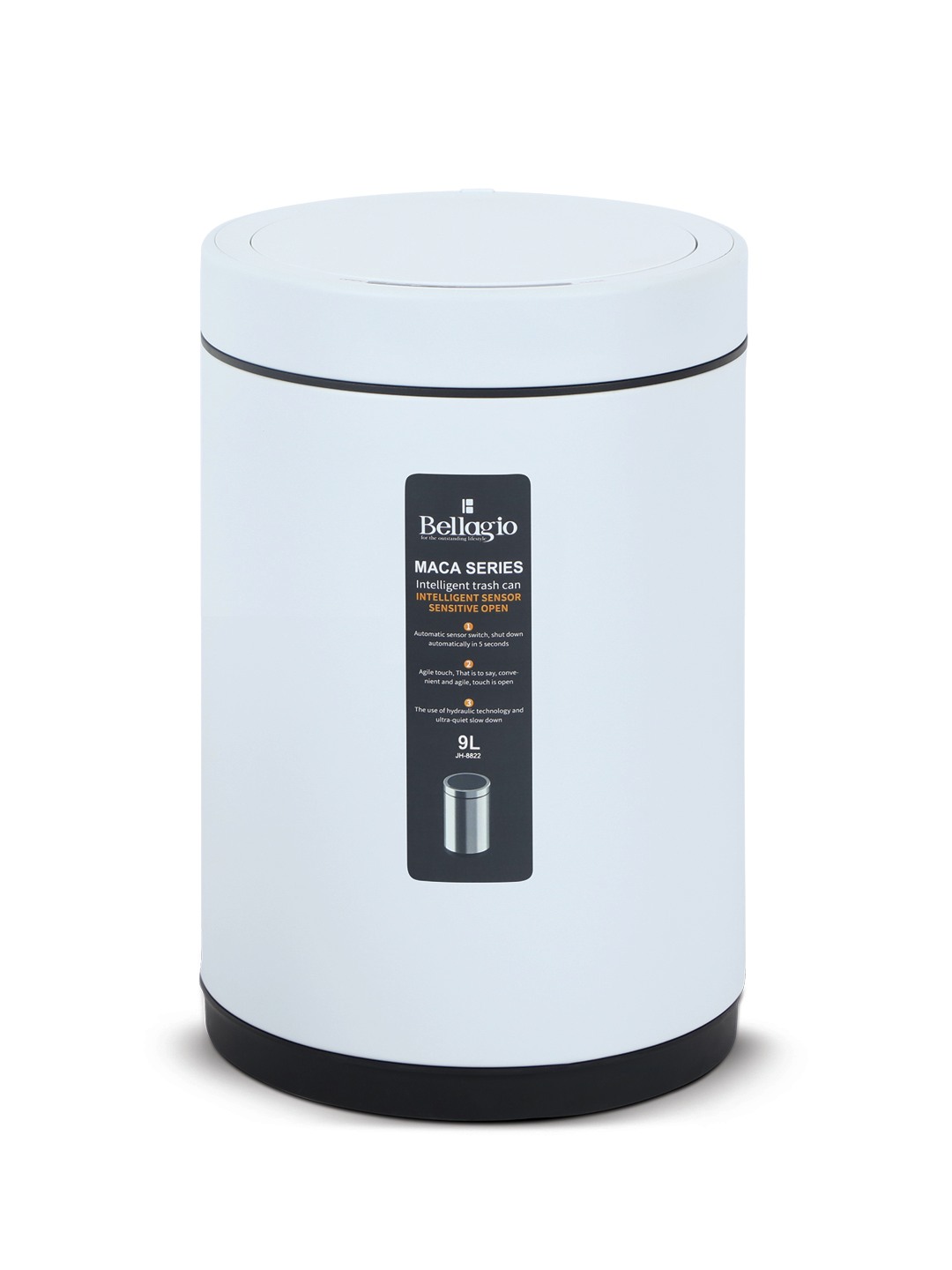 Bellagio White 12L Cylindrical Shape Sensor 410High-Quality Stainless Steel Intelligent Trash Can/DustBin