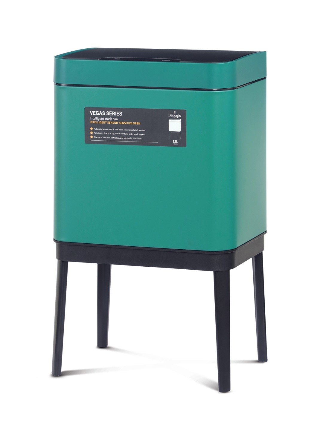 Bellagio Pine Green 12L Sensor 410High-Quality Stainless Steel Intelligent Trash Can/DustBin With Legs