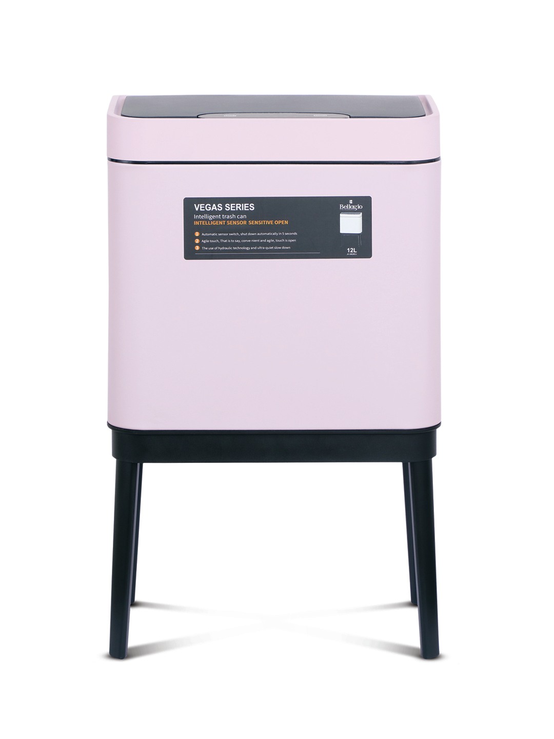 Bellagio Pink 12L Sensor 410High-Quality Stainless Steel Intelligent Trash Can/DustBin With Legs