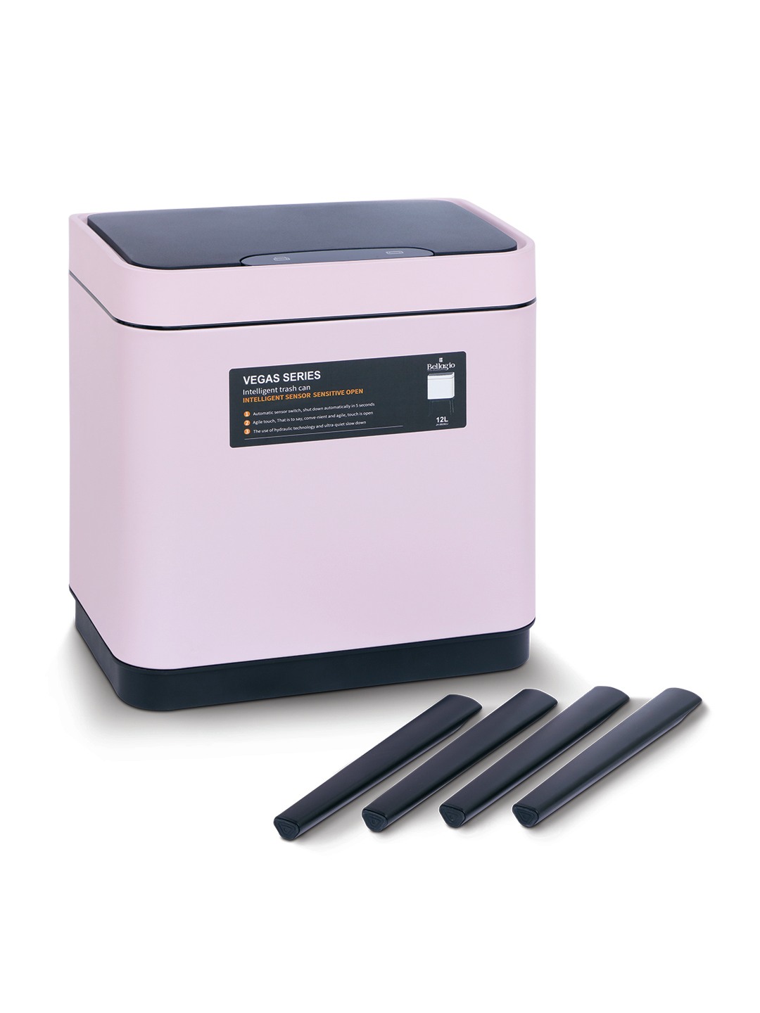 Bellagio Pink 12L Sensor 410High-Quality Stainless Steel Intelligent Trash Can/DustBin With Legs