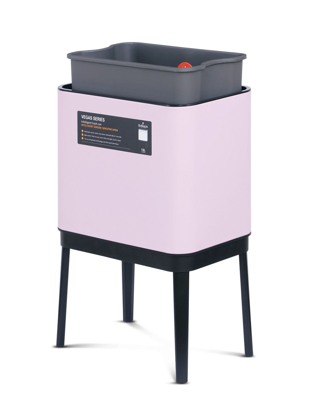 Bellagio Pink 12L Sensor 410High-Quality Stainless Steel Intelligent Trash Can/DustBin With Legs