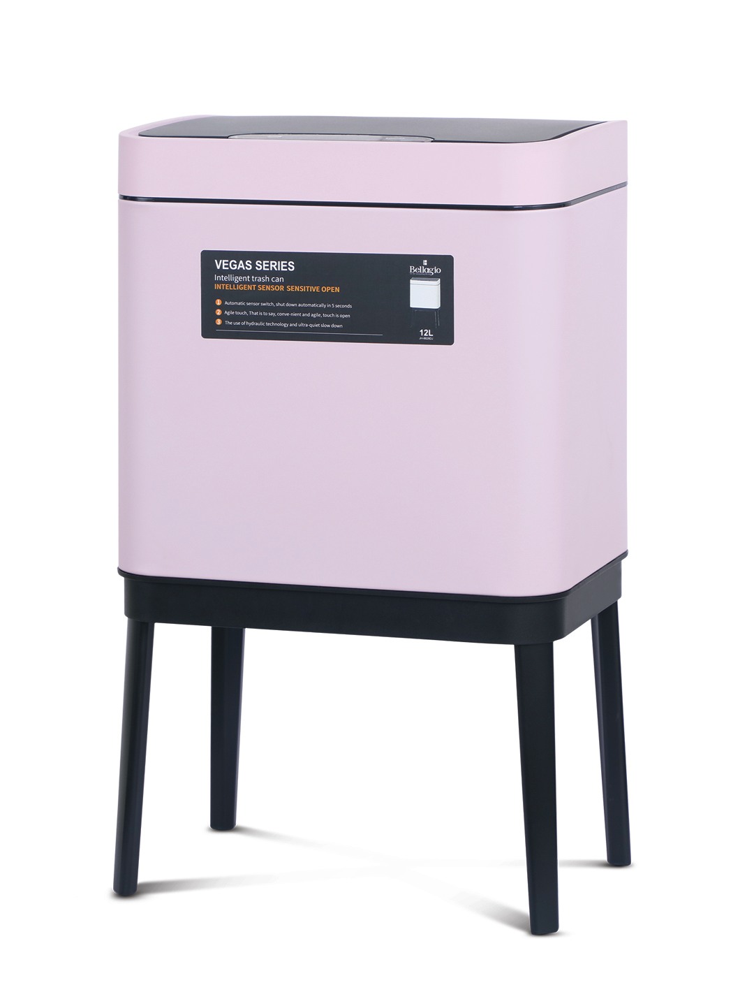Bellagio Pink 12L Sensor 410High-Quality Stainless Steel Intelligent Trash Can/DustBin With Legs
