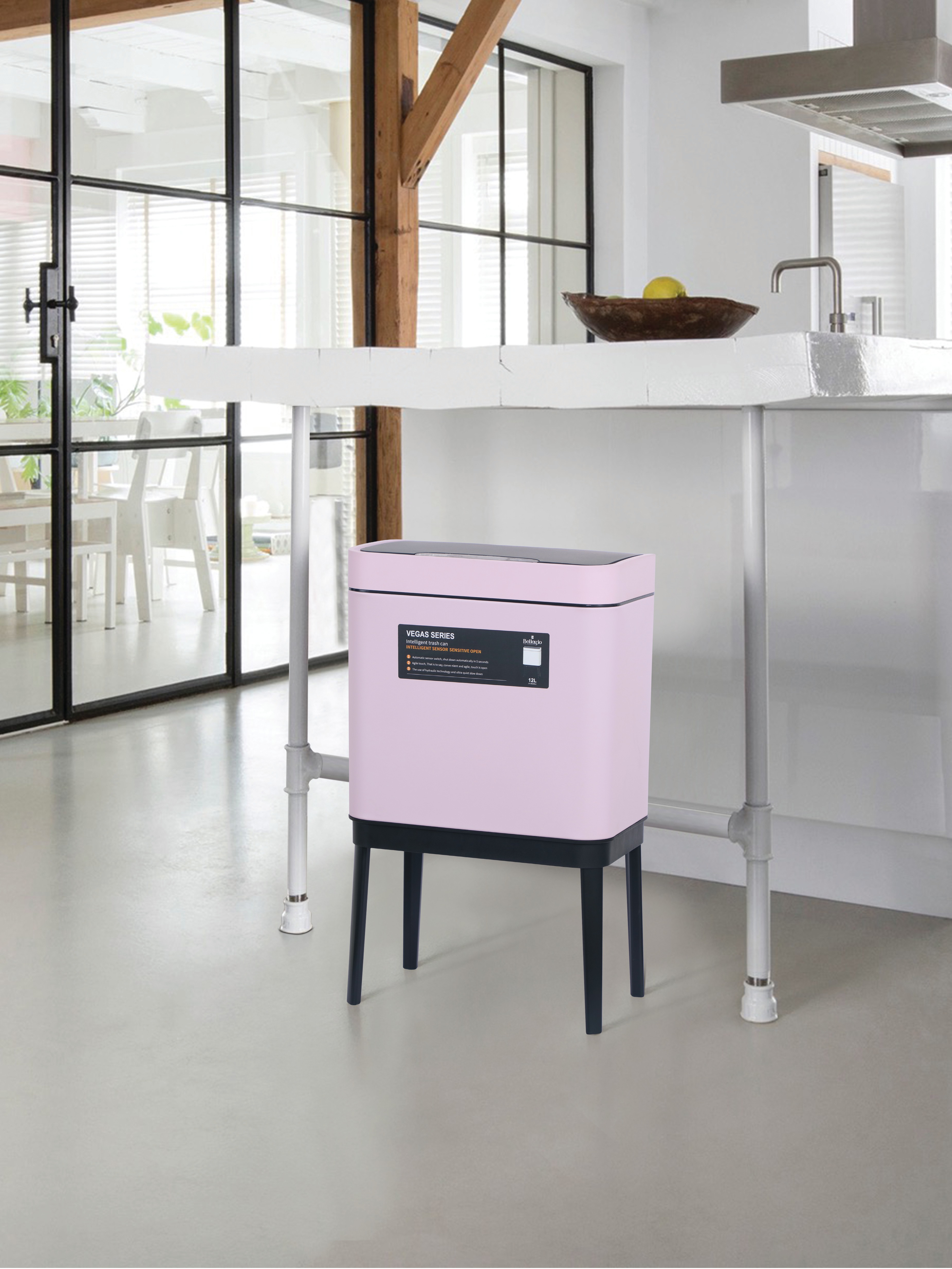 Bellagio Pink 12L Sensor 410High-Quality Stainless Steel Intelligent Trash Can/DustBin With Legs