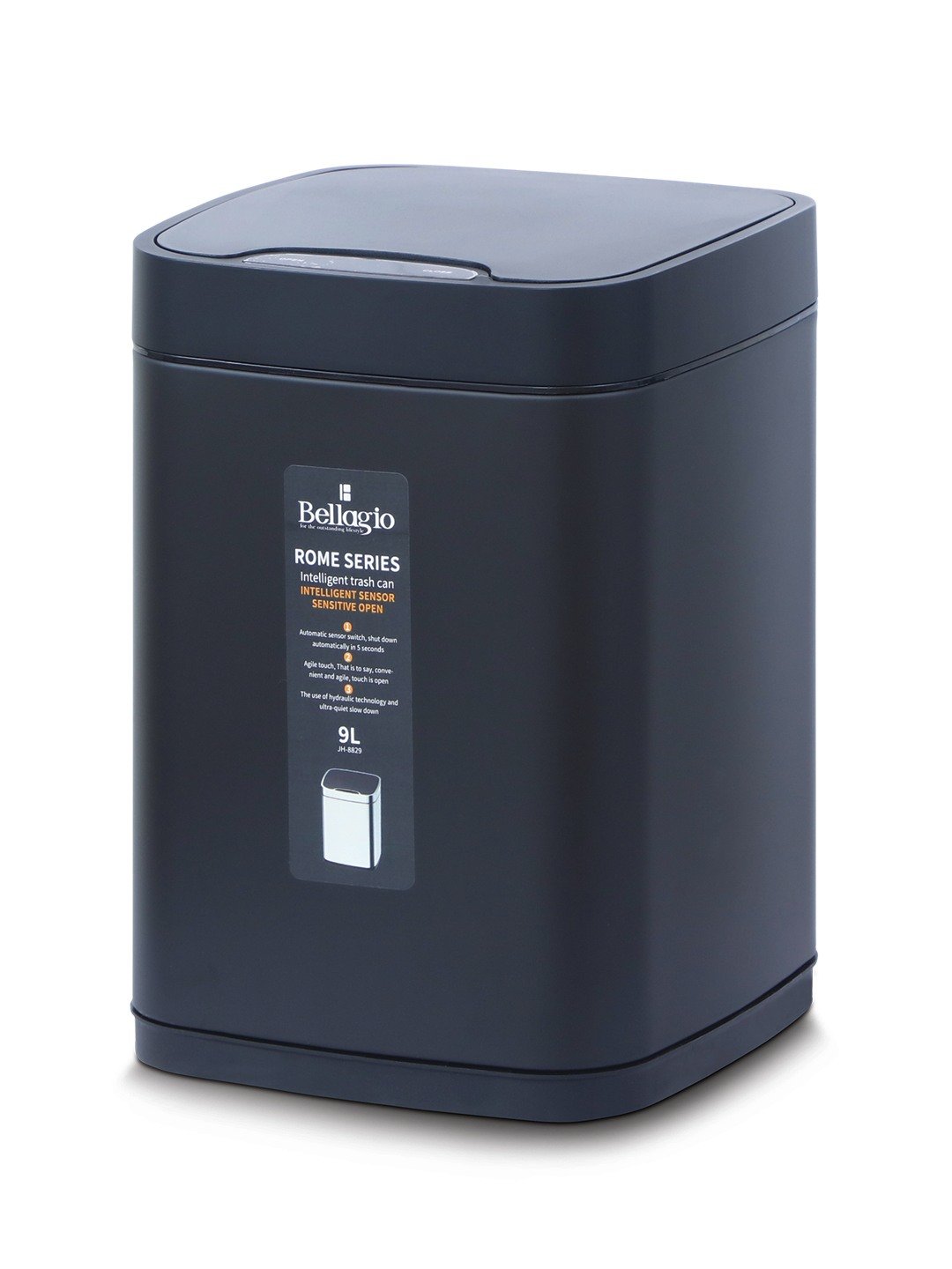 Bellagio Black 9L Sensor 410High-Quality Stainless Steel Intelligent Trash Can/DustBin