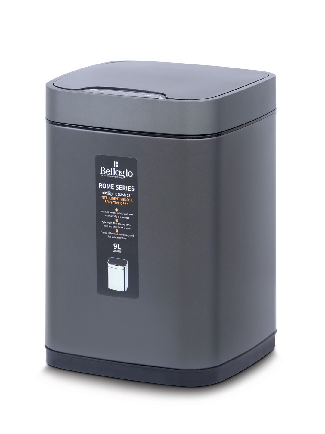 Bellagio Titanium Grey 9L Sensor 410High-Quality Stainless Steel Intelligent Trash Can/DustBin