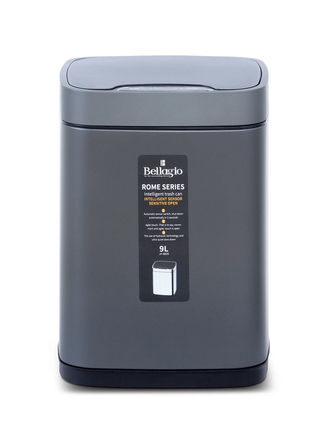 Bellagio Titanium Grey 9L Sensor 410High-Quality Stainless Steel Intelligent Trash Can/DustBin