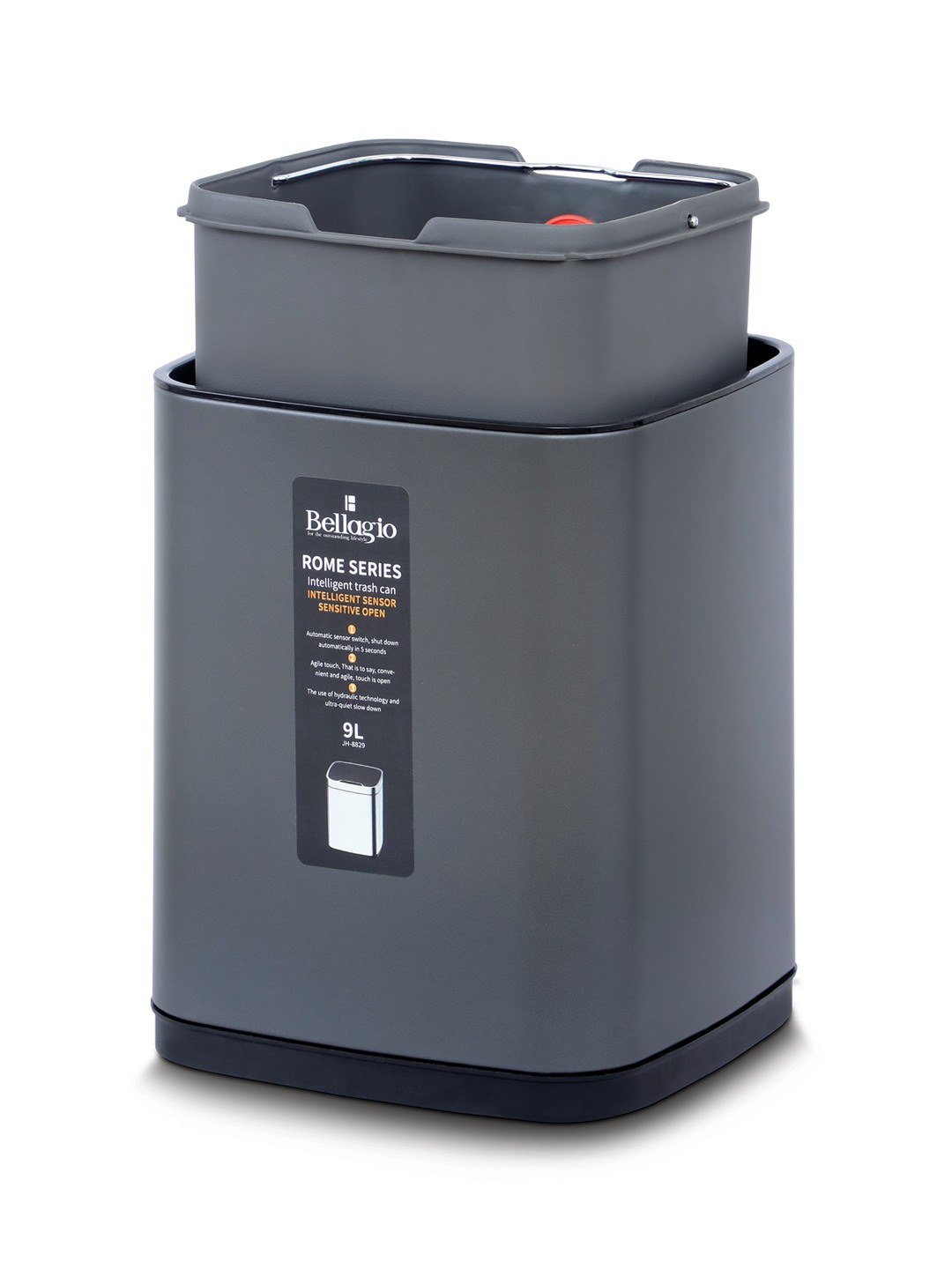 Bellagio Titanium Grey 9L Sensor 410High-Quality Stainless Steel Intelligent Trash Can/DustBin