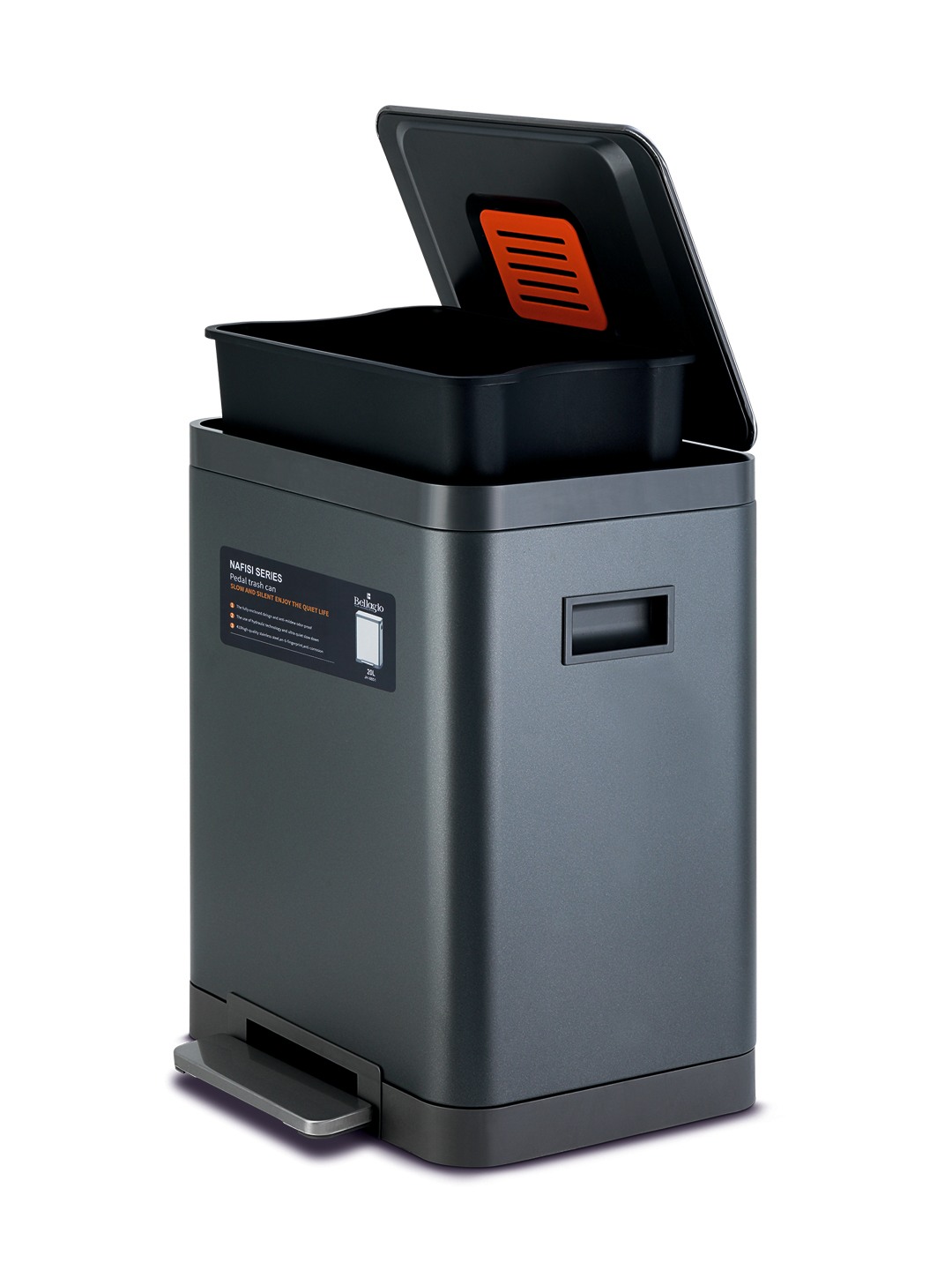 Bellagio Titanium Grey 20L Dustbin 410High-Quality Stainless Steel Pedal Trash Can/DustBin With Plastic Bucket