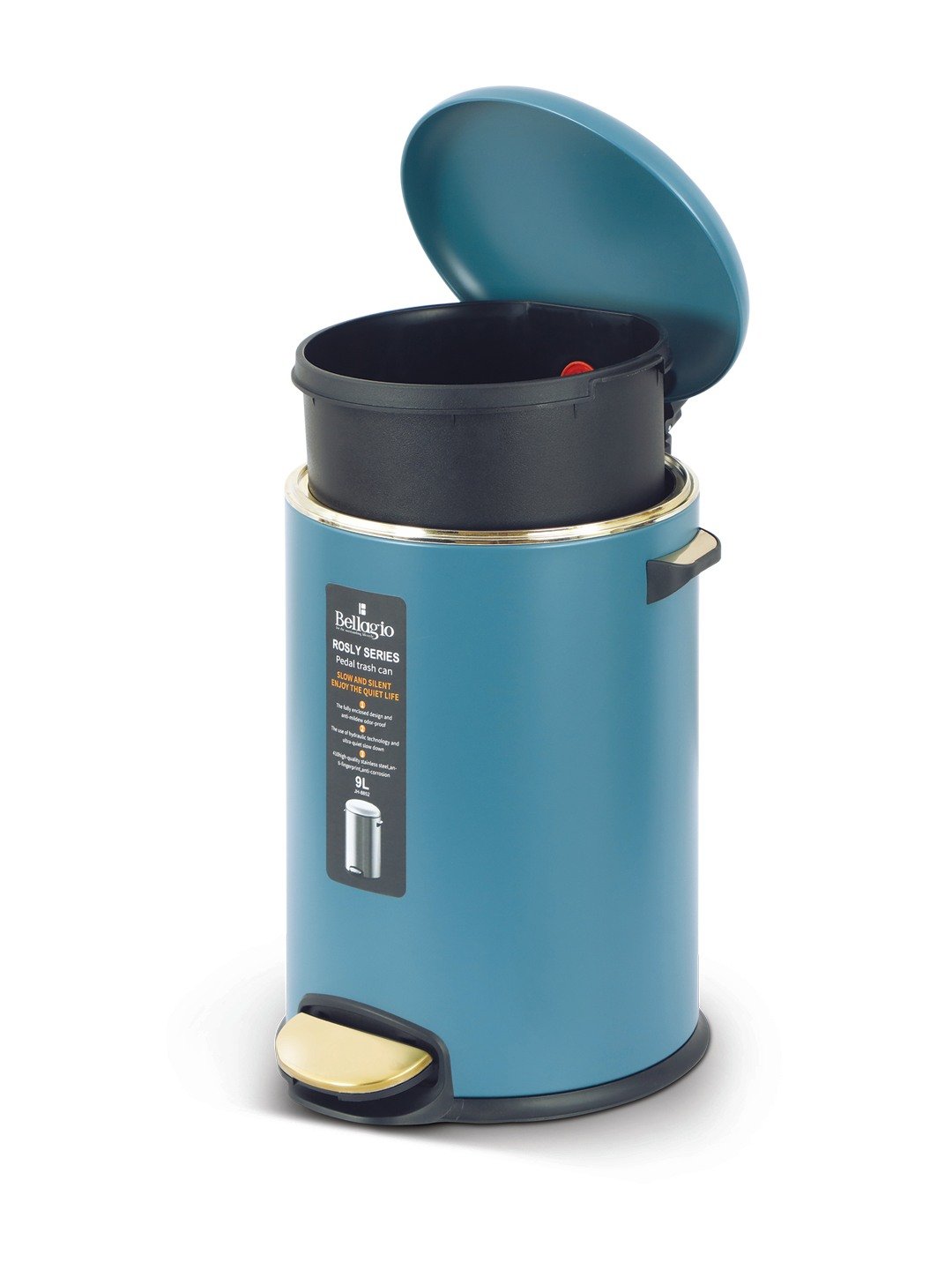Bellagio Lavender Blue 9L Dustbin 410High-Quality Stainless Steel Pedal Trash Can/DustBin With Plastic Bucket
