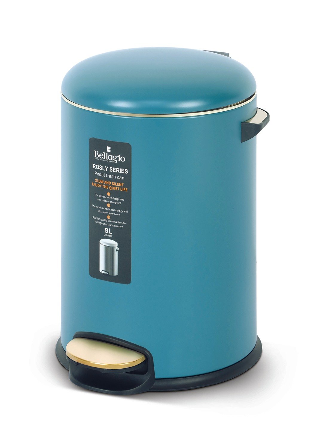 Bellagio Lavender Blue 9L Dustbin 410High-Quality Stainless Steel Pedal Trash Can/DustBin With Plastic Bucket