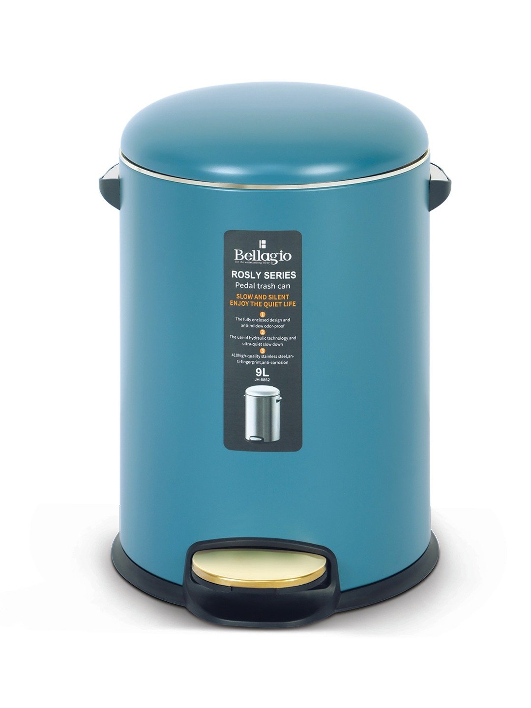 Bellagio Lavender Blue 9L Dustbin 410High-Quality Stainless Steel Pedal Trash Can/DustBin With Plastic Bucket