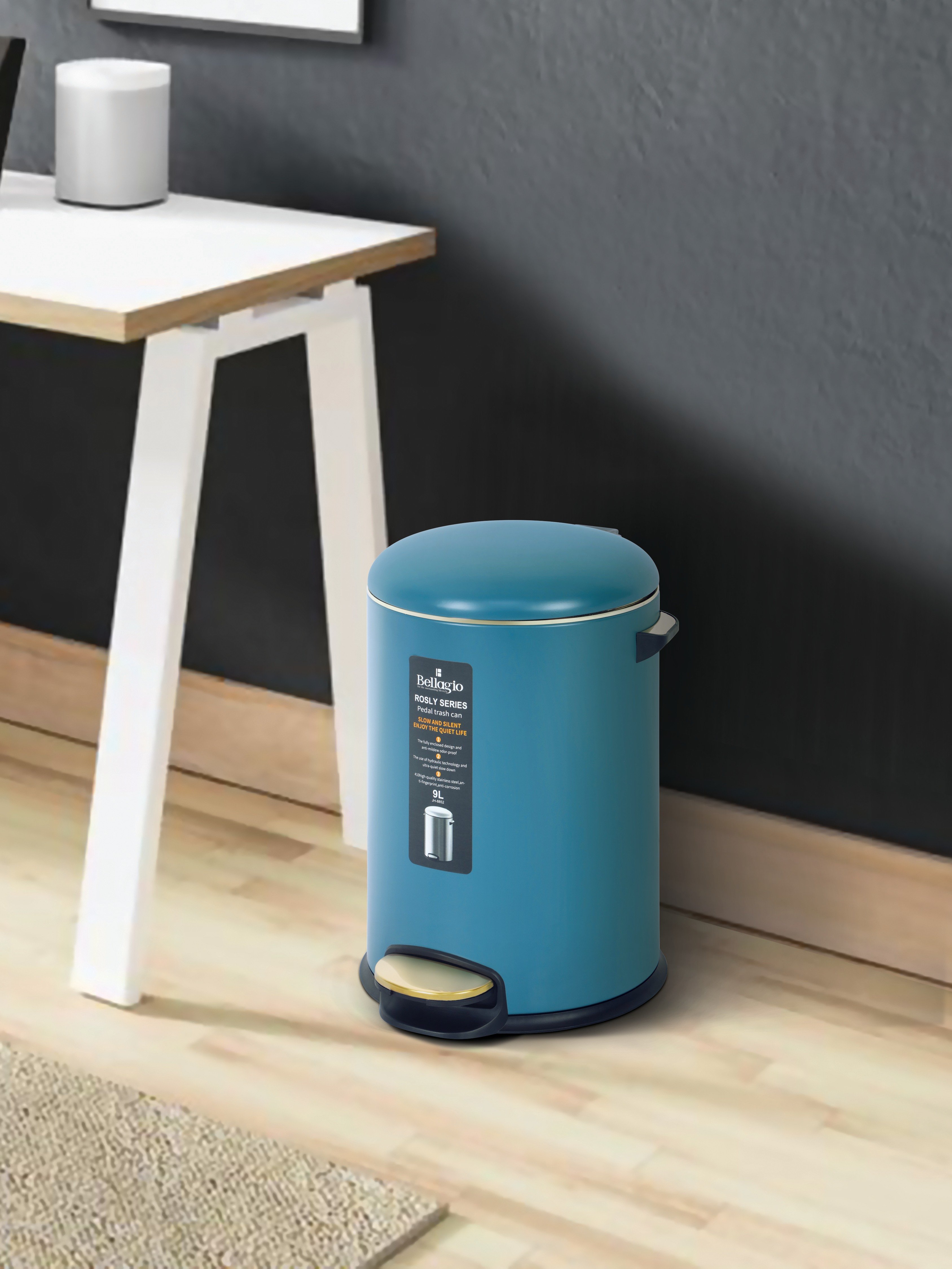 Bellagio Lavender Blue 9L Dustbin 410High-Quality Stainless Steel Pedal Trash Can/DustBin With Plastic Bucket