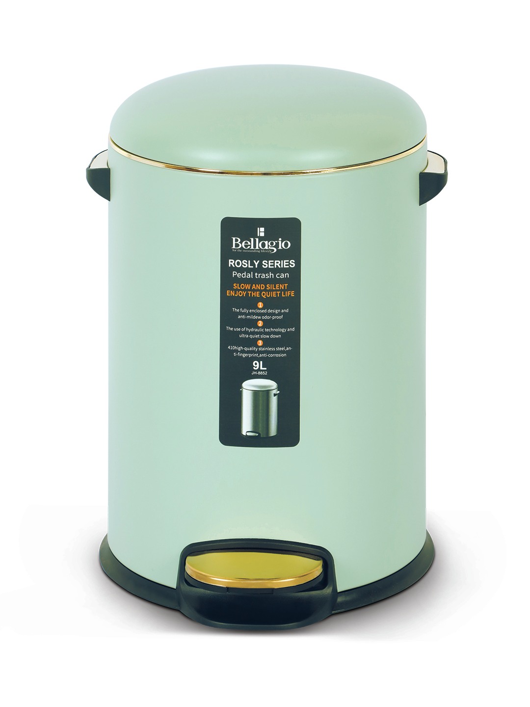Bellagio Matcha Green 9L Dustbin 410High-Quality Stainless Steel Pedal Trash Can/DustBin With Plastic Bucket
