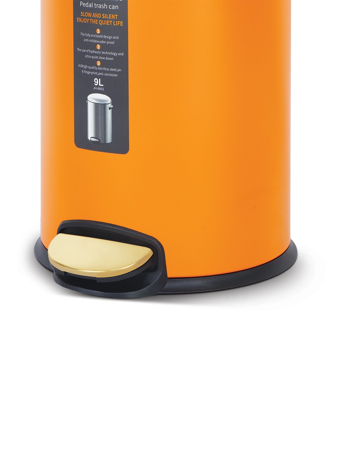 Bellagio Orange 9L Dustbin 410High-Quality Stainless Steel Pedal Trash Can/DustBin With Plastic Bucket