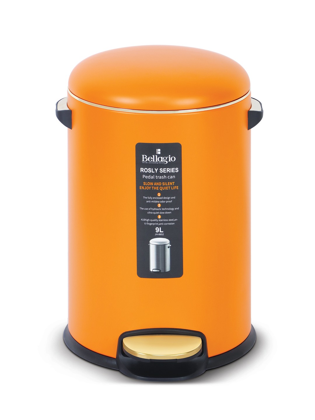 Bellagio Orange 9L Dustbin 410High-Quality Stainless Steel Pedal Trash Can/DustBin With Plastic Bucket
