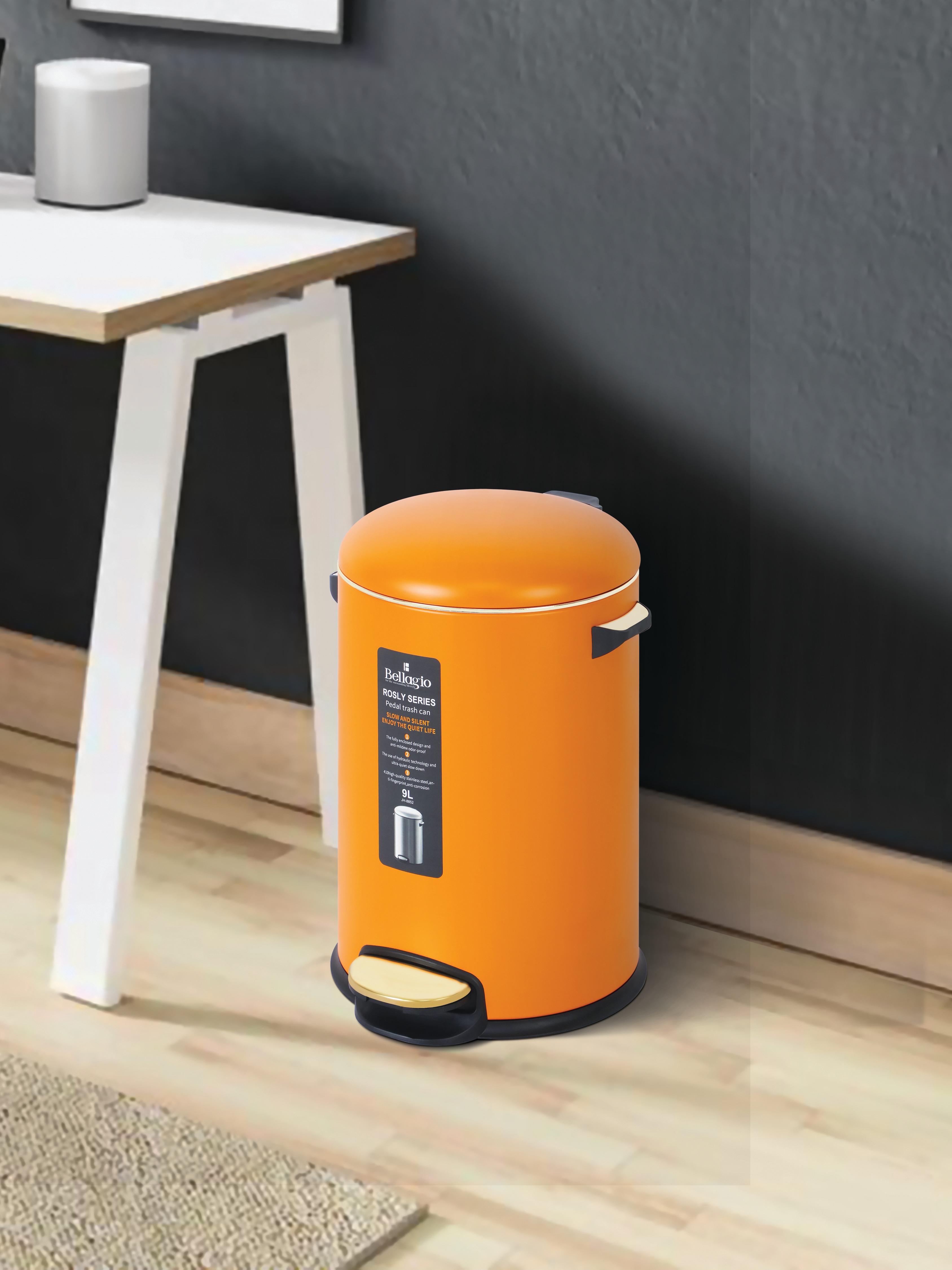 Bellagio Orange 9L Dustbin 410High-Quality Stainless Steel Pedal Trash Can/DustBin With Plastic Bucket