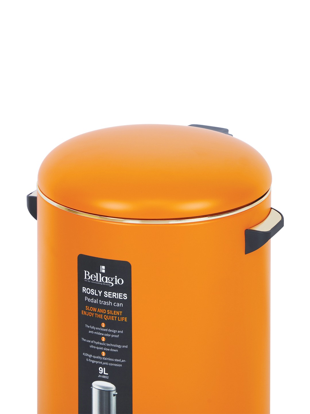 Bellagio Orange 9L Dustbin 410High-Quality Stainless Steel Pedal Trash Can/DustBin With Plastic Bucket