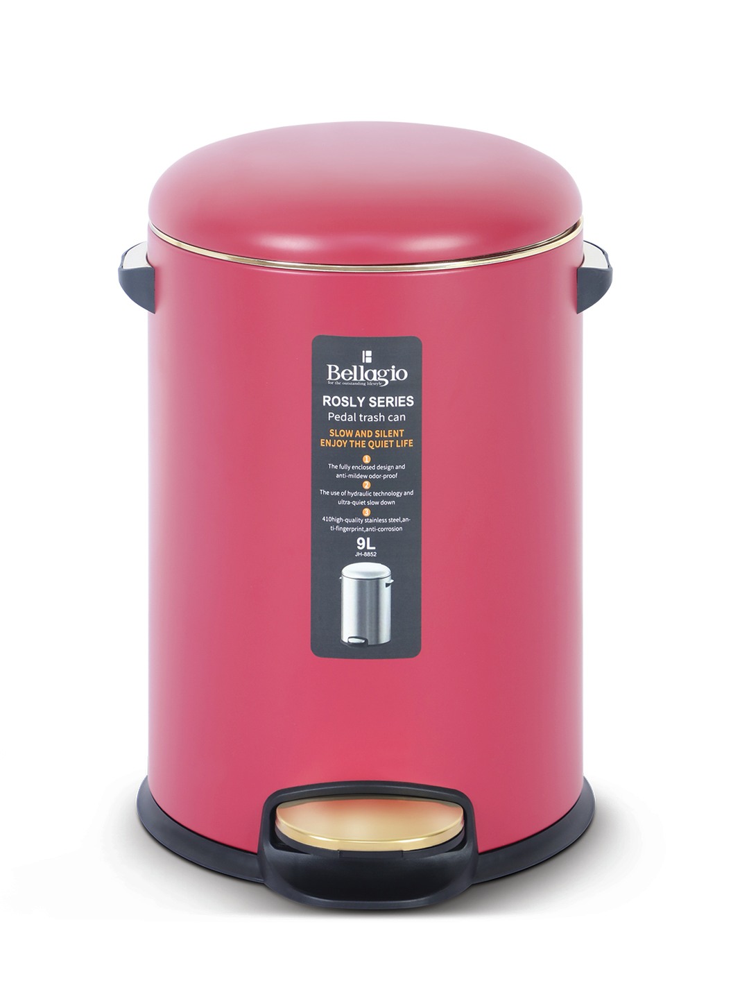 Bellagio Red 9L Dustbin 410High-Quality Stainless Steel Pedal Trash Can/DustBin With Plastic Bucket