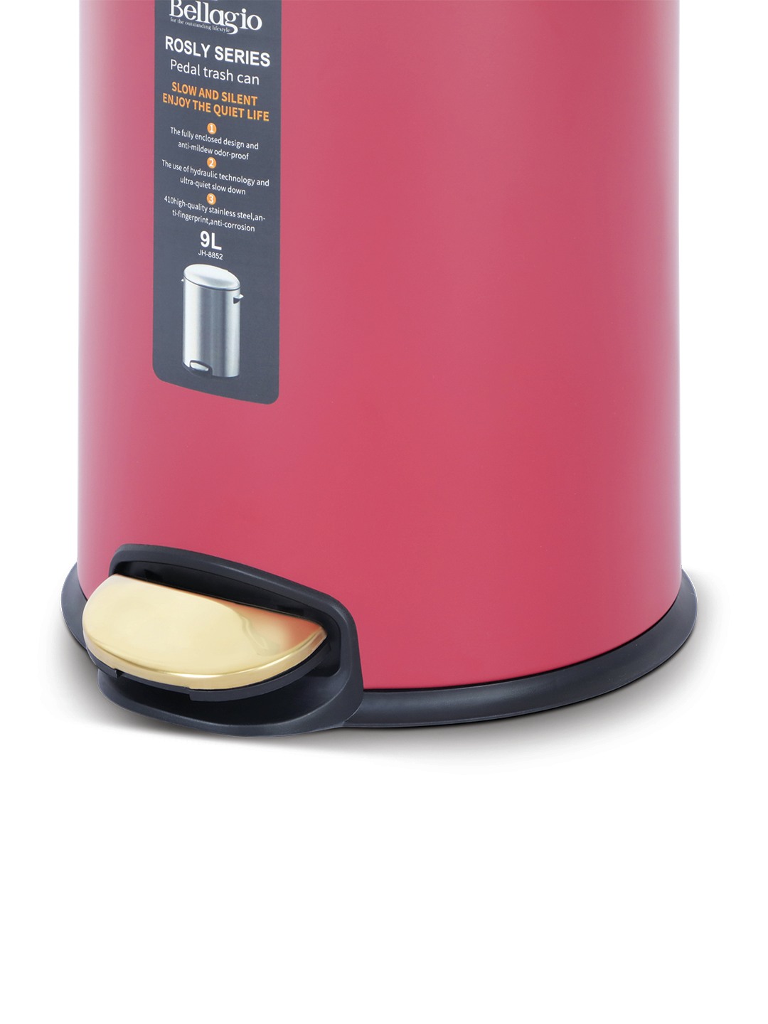 Bellagio Red 9L Dustbin 410High-Quality Stainless Steel Pedal Trash Can/DustBin With Plastic Bucket