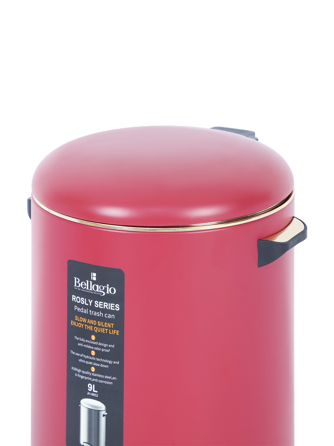 Bellagio Red 9L Dustbin 410High-Quality Stainless Steel Pedal Trash Can/DustBin With Plastic Bucket