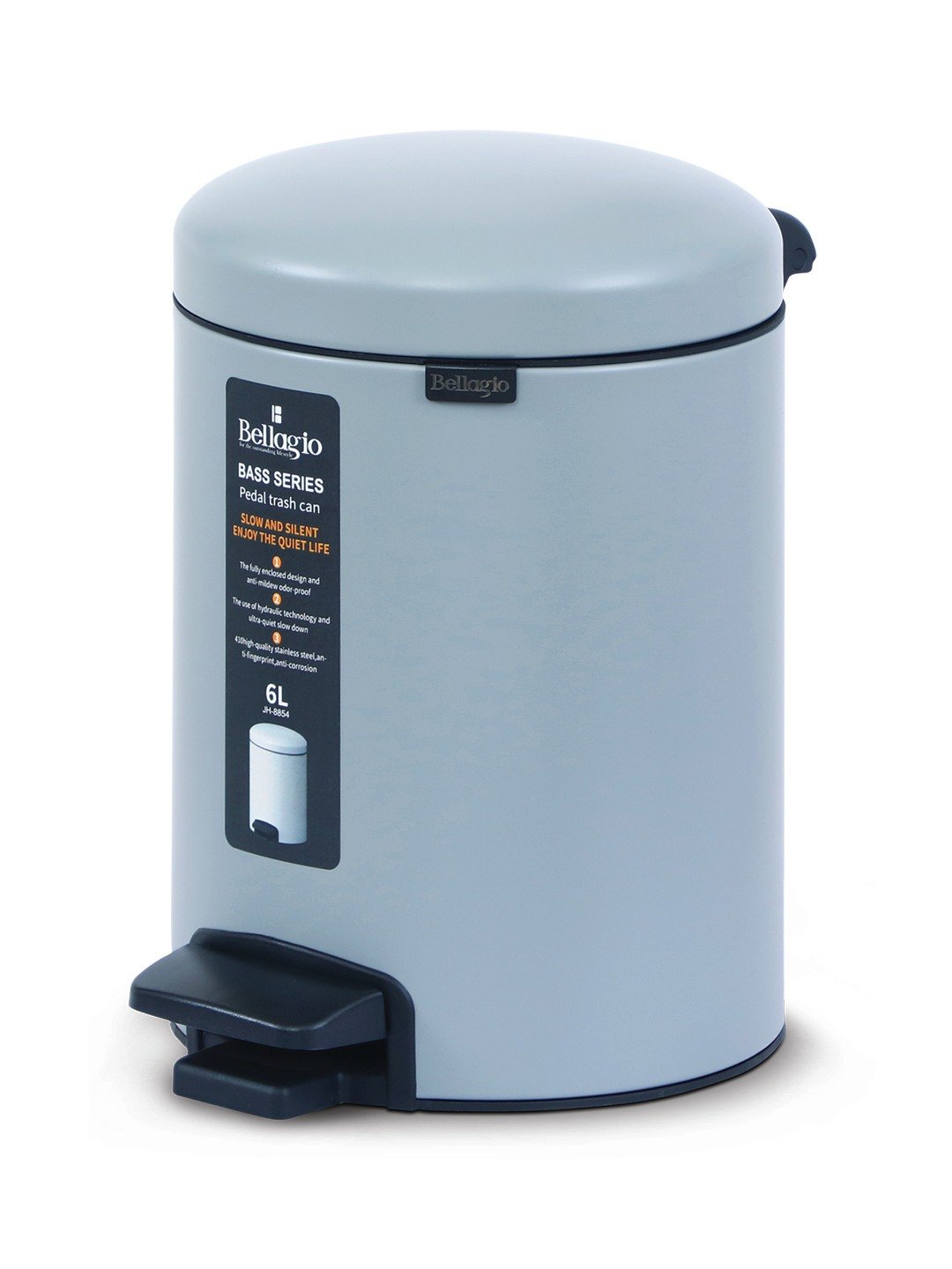 Bellagio Light Grey 6L Dustbin 410High-Quality Stainless Steel Pedal Trash Can/DustBin With Plastic Bucket