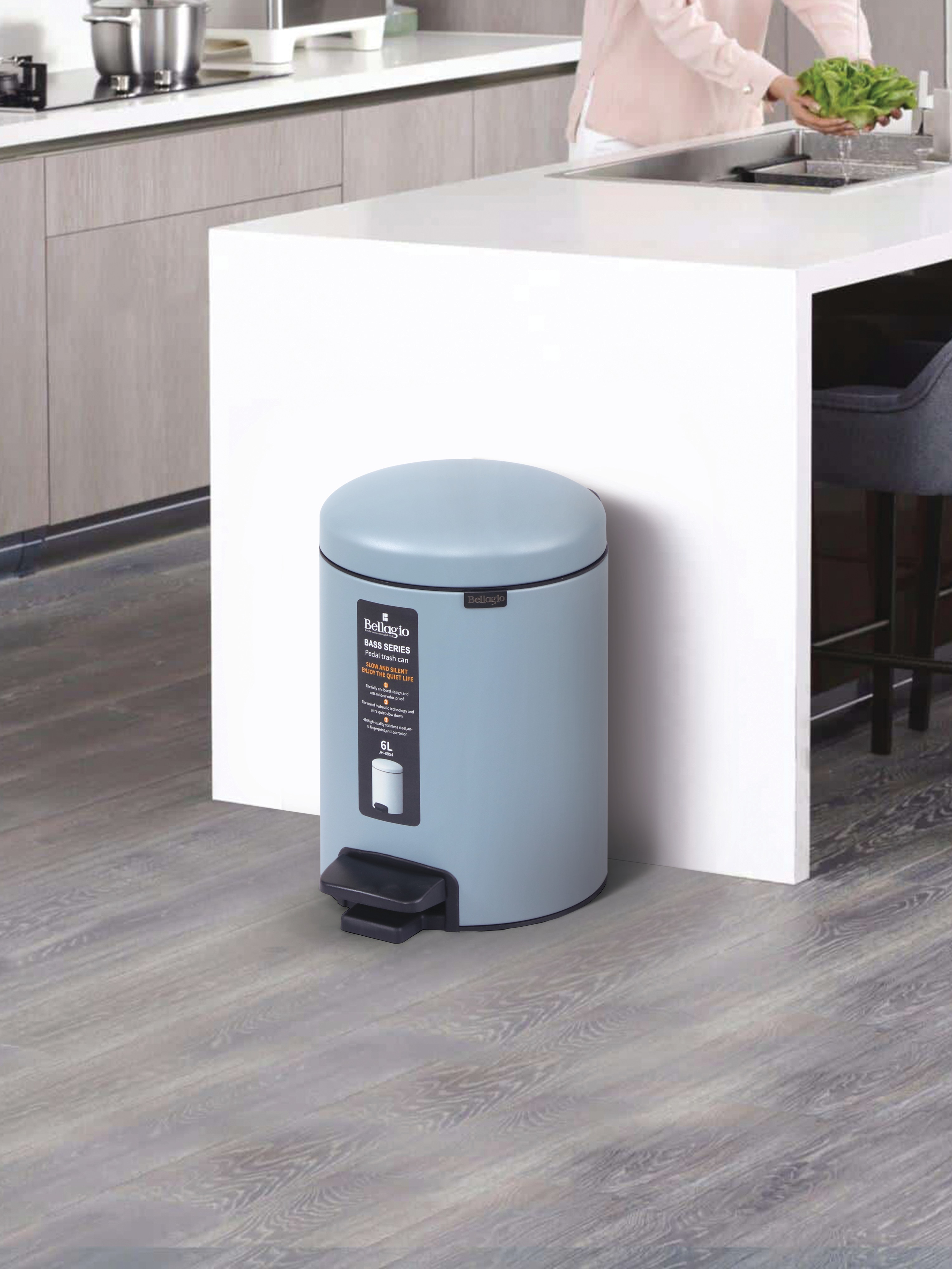 Bellagio Metal Green 6L Dustbin 410High-Quality Stainless Steel Pedal Trash Can/DustBin With Plastic Bucket