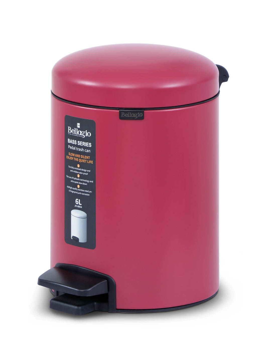Bellagio Red 6L Dustbin 410High-Quality Stainless Steel Pedal Trash Can/DustBin With Plastic Bucket