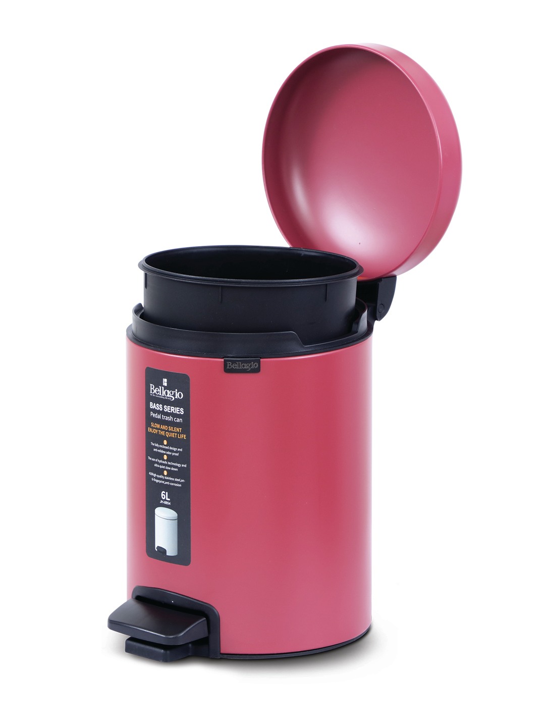 Bellagio Red 6L Dustbin 410High-Quality Stainless Steel Pedal Trash Can/DustBin With Plastic Bucket