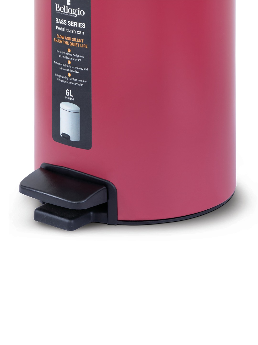 Bellagio Red 6L Dustbin 410High-Quality Stainless Steel Pedal Trash Can/DustBin With Plastic Bucket