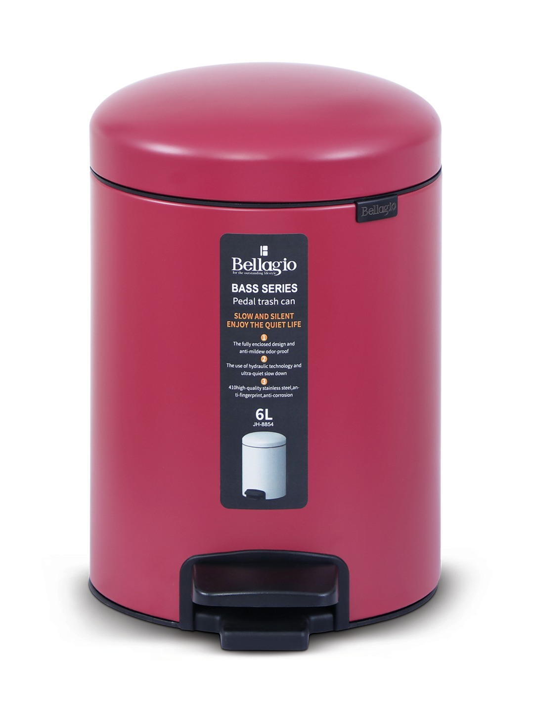 Bellagio Red 6L Dustbin 410High-Quality Stainless Steel Pedal Trash Can/DustBin With Plastic Bucket