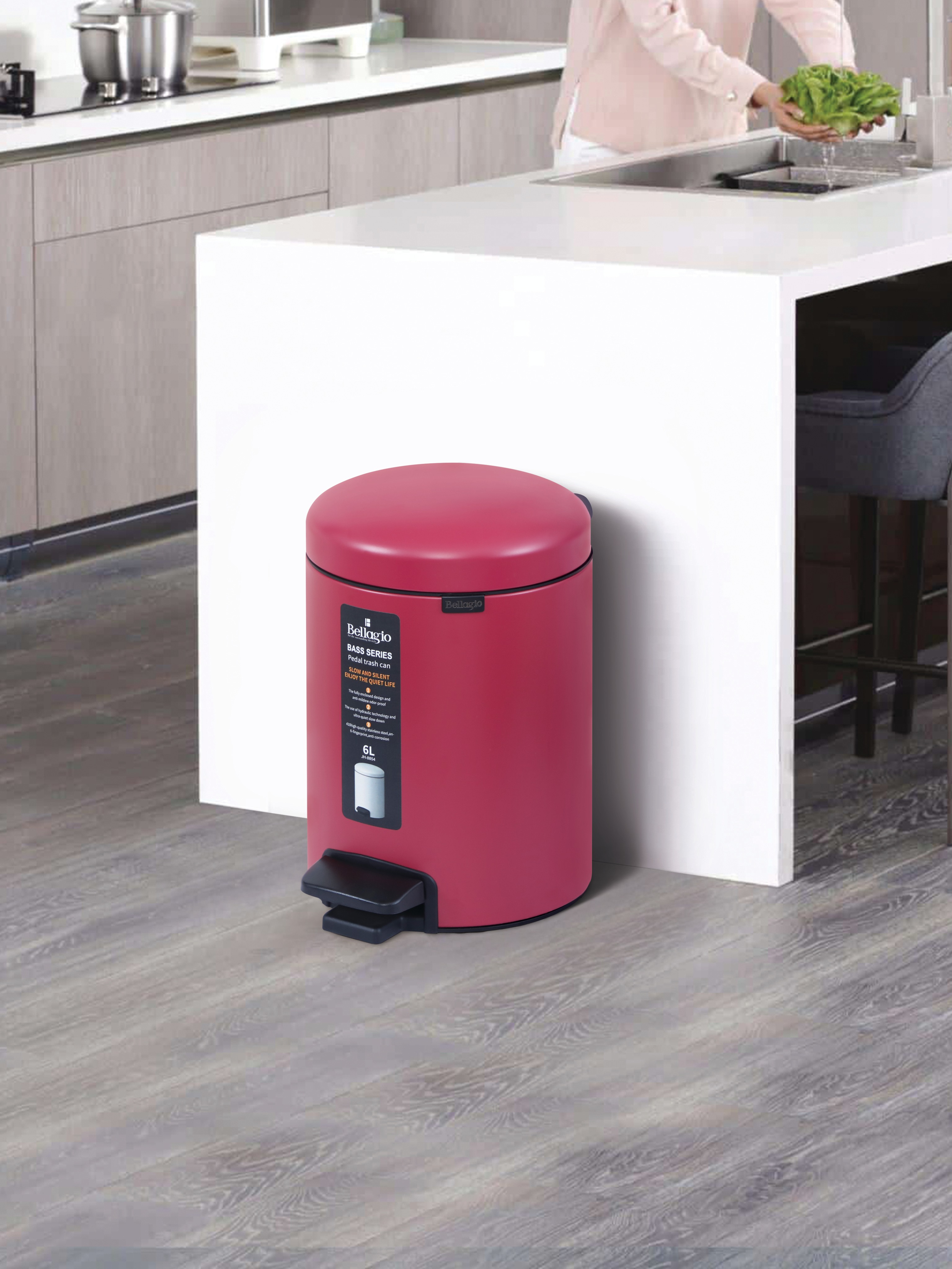 Bellagio Red 6L Dustbin 410High-Quality Stainless Steel Pedal Trash Can/DustBin With Plastic Bucket