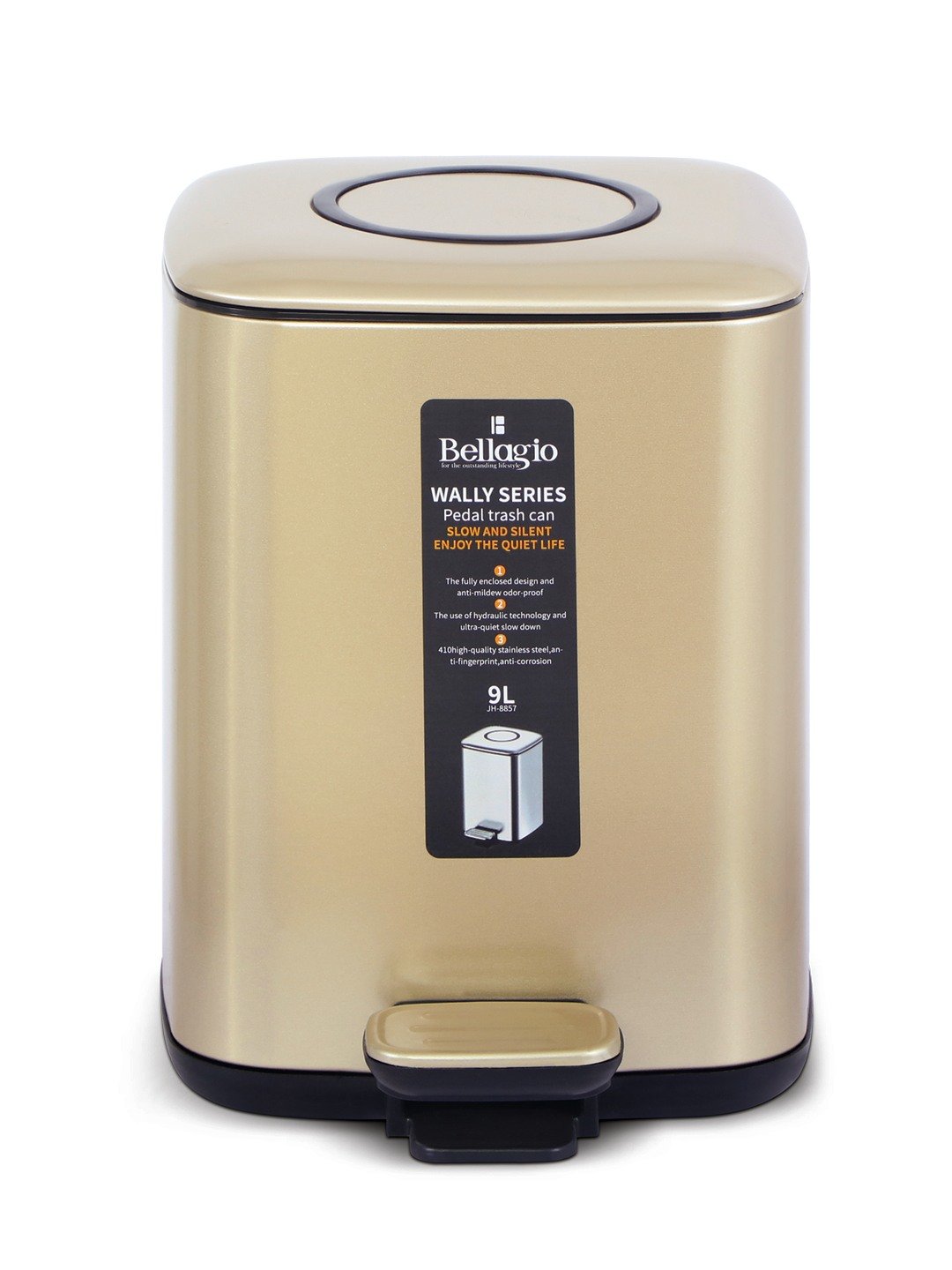Bellagio Champagne Gold 9L Dustbin 410High-Quality Stainless Steel Pedal Trash Can/DustBin With Plastic Bucket