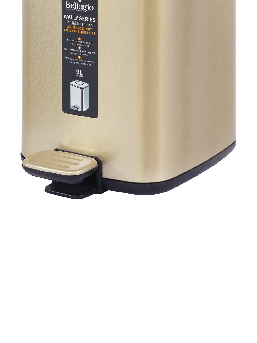 Bellagio Champagne Gold 9L Dustbin 410High-Quality Stainless Steel Pedal Trash Can/DustBin With Plastic Bucket