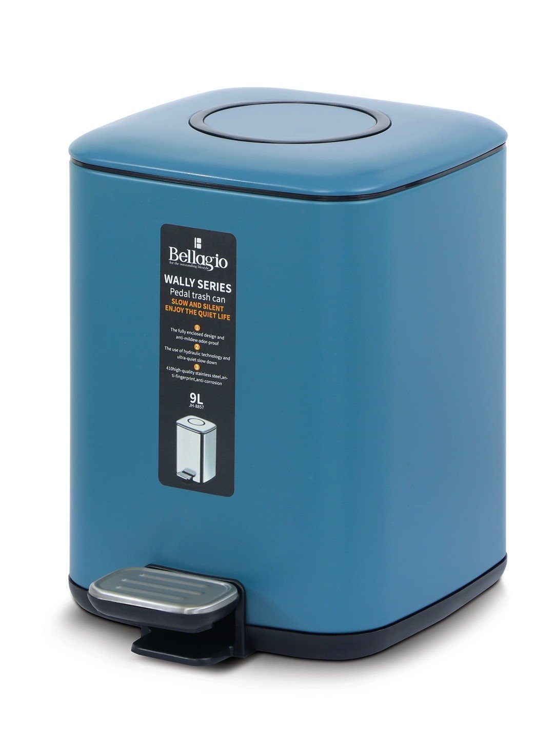 Bellagio Lavender Blue 9L Dustbin 410High-Quality Stainless Steel Pedal Trash Can/DustBin With Plastic Bucket